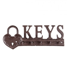 Hnědo černý litinový háček na klíče Keys – 26x3x10 cm