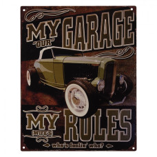 Nástěnná kovová cedule My Garage My Rules – 20x1x25 cm