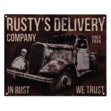 Nástěnná kovová cedule In Rust We Trust – 25x1x20 cm