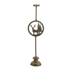 Mosazný antik kovový svícen s jelenem Smit – 13x9x48 cm