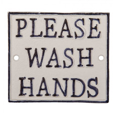 Nástěnná litinová cedule Wash hands – 11x1x10 cm