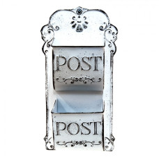 Bílá kovová nástěnná police s přihrádkami na poštu – 23x10x46 cm