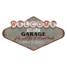 Kovová nástěnná cedule Welcome Daďs Garage – 49x1x27 cm