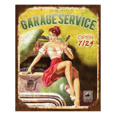 Zeleno-žlutá nástěnná kovová cedule Garage Service – 20x1x25 cm