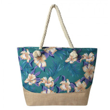 Tyrkysovo hnědá plážová taška s květy – 50x36 cm