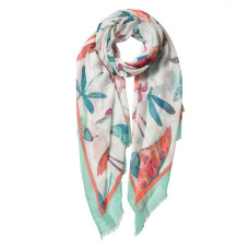 Bílý šátek s barevnými vážkami – 70x180 cm