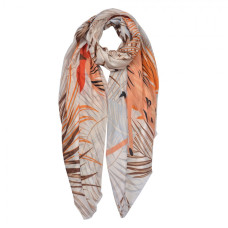 Béžovo-hnědý šátek s listy – 85x180 cm