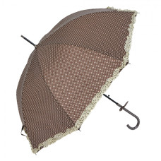Hnědý deštník s puntíky a béžovým lemem – 90 cm