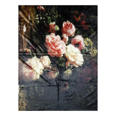 Černý plyšový pléd /přehoz s květy Vintage I – 130x170 cm