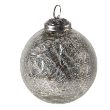 Stříbrná vánoční skleněná ozdoba koule s popraskanou strukturou – 9x10 cm