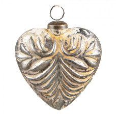 Stříbrná antik vánoční skleněná ozdoba srdce – 9x4x10 cm