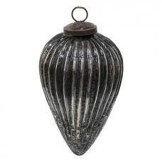 Černá antik skleněná vánoční ozdoba s patinou – 9x14 cm