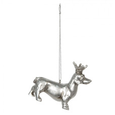 Stříbrná závěsná dekorativní ozdoba jezevčíka s korunkou – 8x3x6 cm