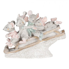 Vánoční dekorativní soška myšek na saních – 15x5x11 cm