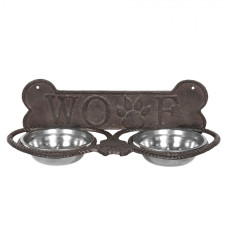 Misky pro psa ve stojanu s kostí a nápisem Woof – 2x300 ml