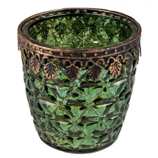 Zelený skleněný svícen na čajovou svíčku se zdobným okrajem – 9x9 cm