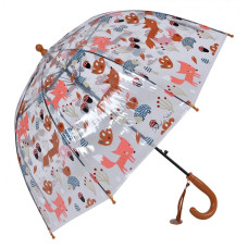 Průhledný deštník pro děti s oranžovým držadlem a zvířátky – 50 cm